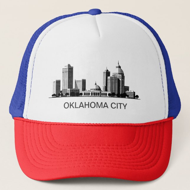 Modern Oklahoma City Stylized Skyline Truckerkappe (Vorderseite)