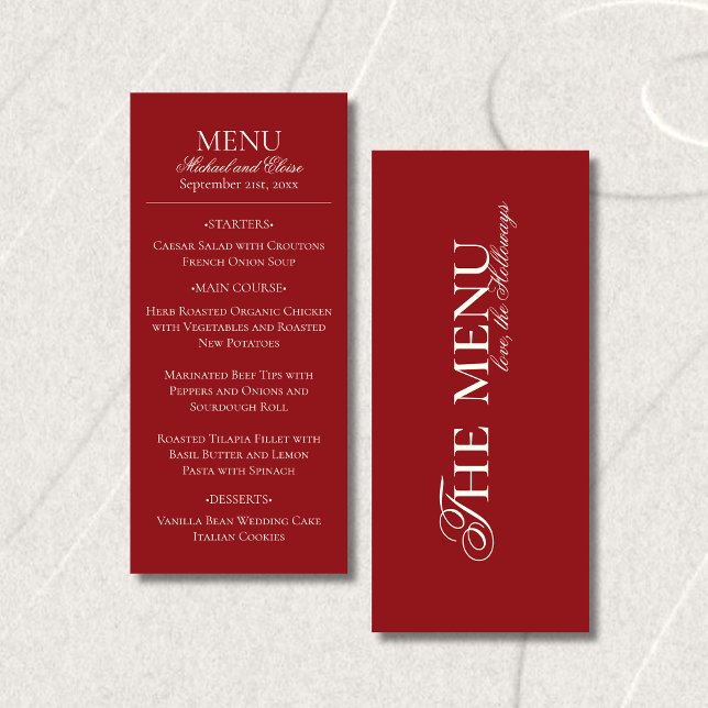 Modern Old Money Burgundy Wedding Dinner Menükarte (Modern Old Money Burgundy Wedding Dinner Menu)