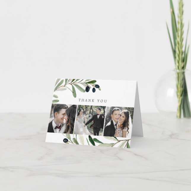 Modern Olive Branch 3 Photo Thank You Card Dankeskarte (Vorderseite)
