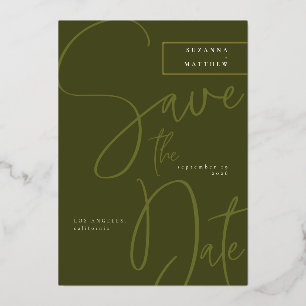 Modern Olive Green Calligraphy Save the Date Folieneinladung
