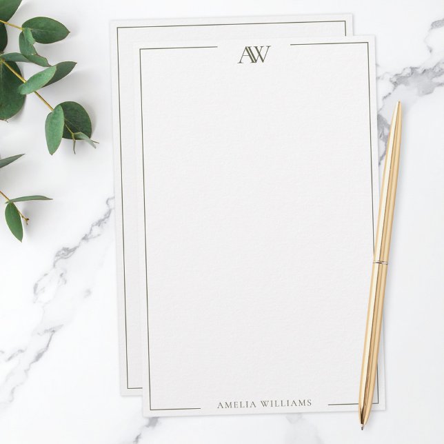 Modern Olive Green Minimalist Elegant Monogram Briefpapier (Von Creator hochgeladen)