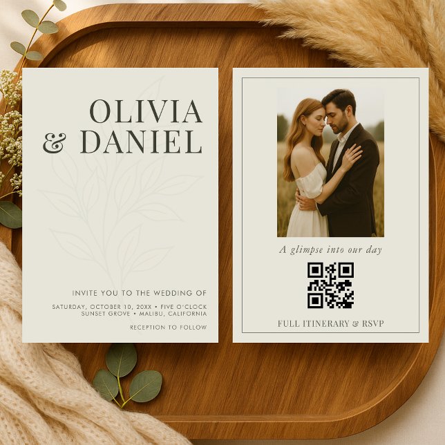Modern Olive Green Photo QR Code Wedding Einladung (Von Creator hochgeladen)