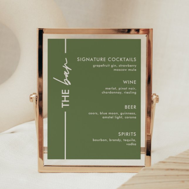 Modern Olive Green Wedding Bar Sign Poster (Von Creator hochgeladen)
