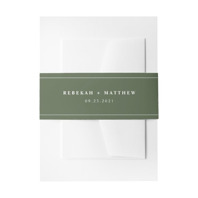 Modern Olive Green Wedding Einladungsbanderole (Vorderseite Beispiel)
