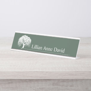 Modern Olive Green Willow Tree Logo Personalisiert Schreibtischnamensplakette