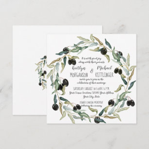 Modern Olive Leaf Wreath Watercolor Kunst, Dichtun Einladung