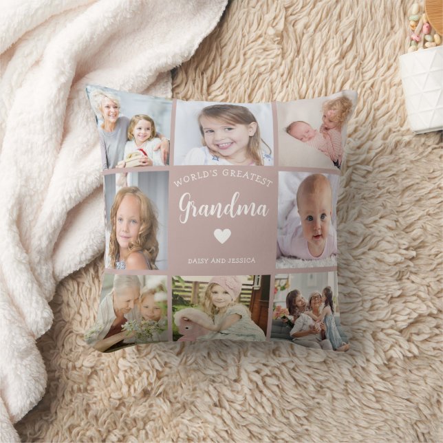 Modern Oma Foto Collage Pink Heart Keepake Kissen (Decke)