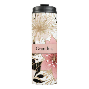 Modern Oma White Pink Weihnachten Blume Thermosbecher
