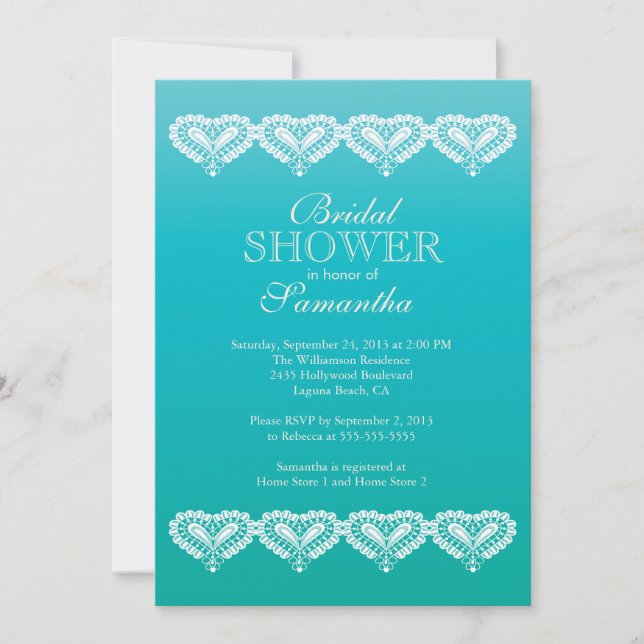 Modern Ombre Lace Hearts Bridal Dusche Einladung (Vorderseite)