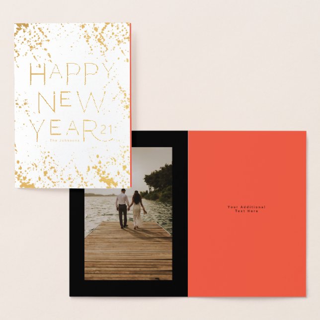 Modern Onyx Cherry Happy New Years Foto Real Folienkarte (Anzeige)
