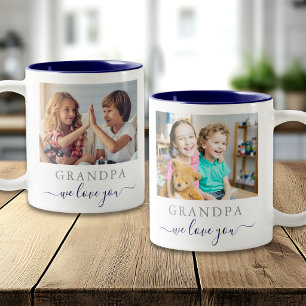 Modern Opa Wir lieben Dich 2 Foto Navy Blau Zweifarbige Tasse