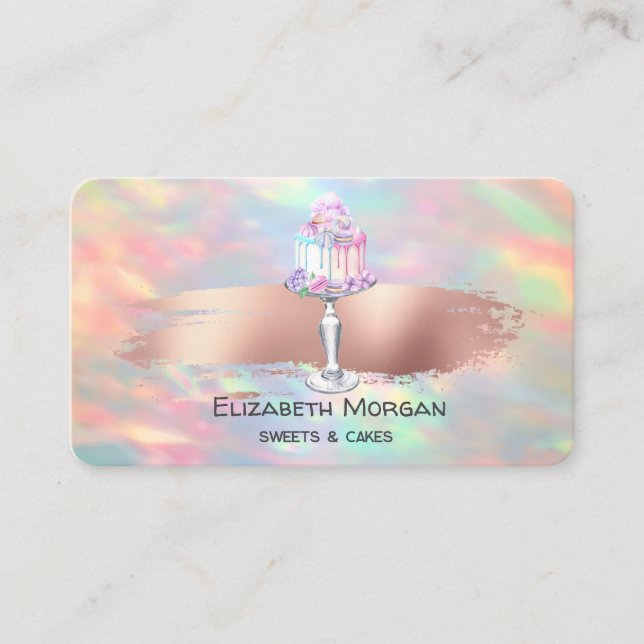 Modern, opal, Rose Gold Pinselstriche, Kuchen Visitenkarte (Vorderseite)
