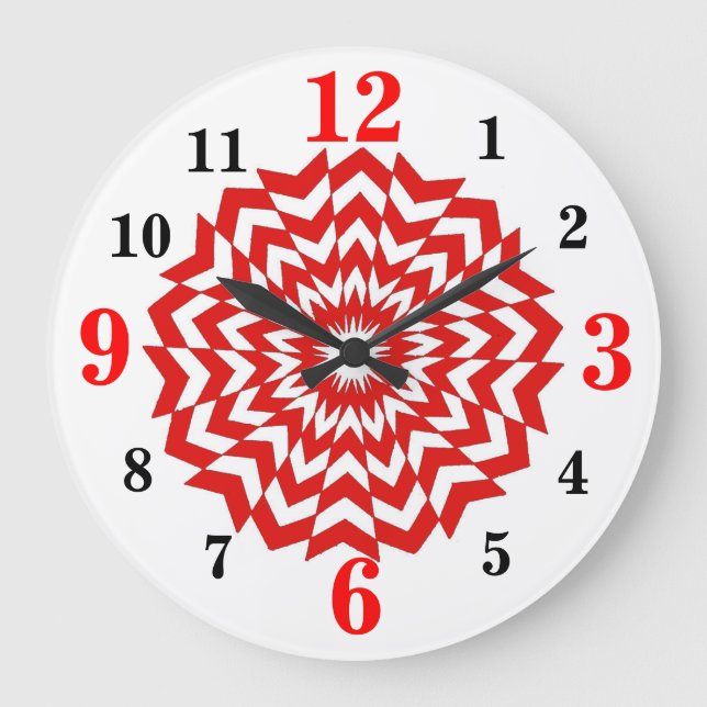 Modern Optical Art Design Wall Clock Red Große Wanduhr (Vorderseite)