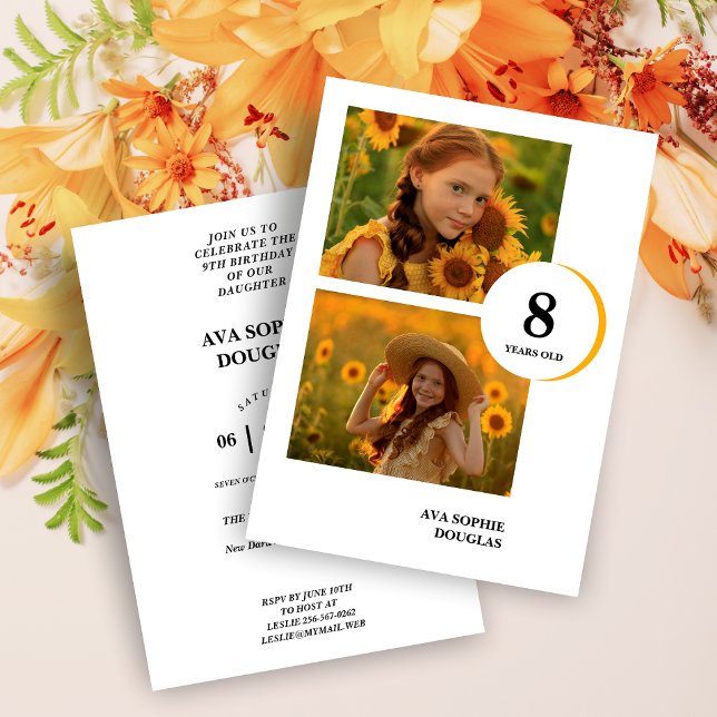 Modern Orange 2 Multi Photos Collage Birthday Einladung (Von Creator hochgeladen)