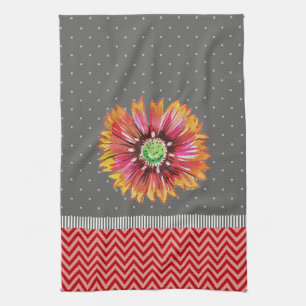 Modern Orange Blume Grau Rote Küche Handtuch