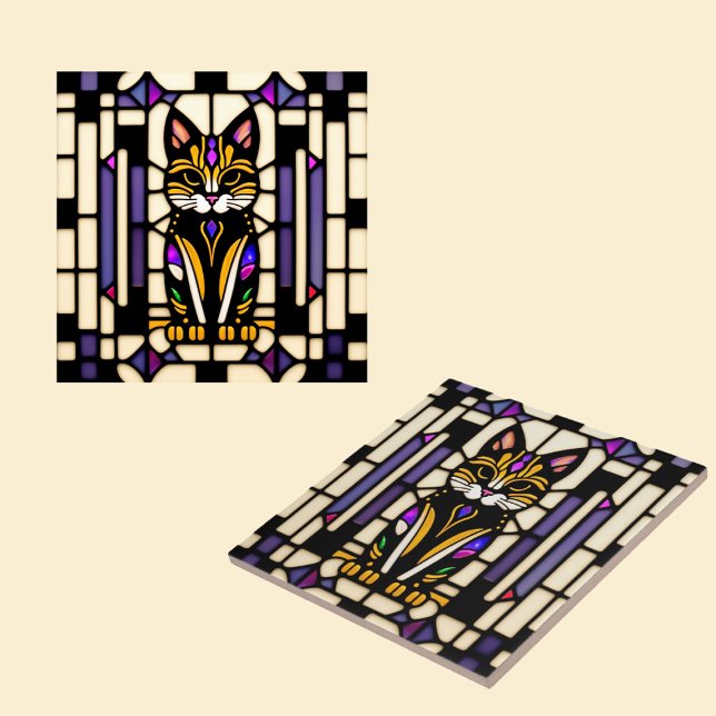 Modern Orange Cat Stained Glass Illustration Fliese (Von Creator hochgeladen)