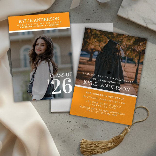 Modern Orange College Graduation Senior Photo Einladung (Modern Orange College Graduation Senior Photo Invitation)