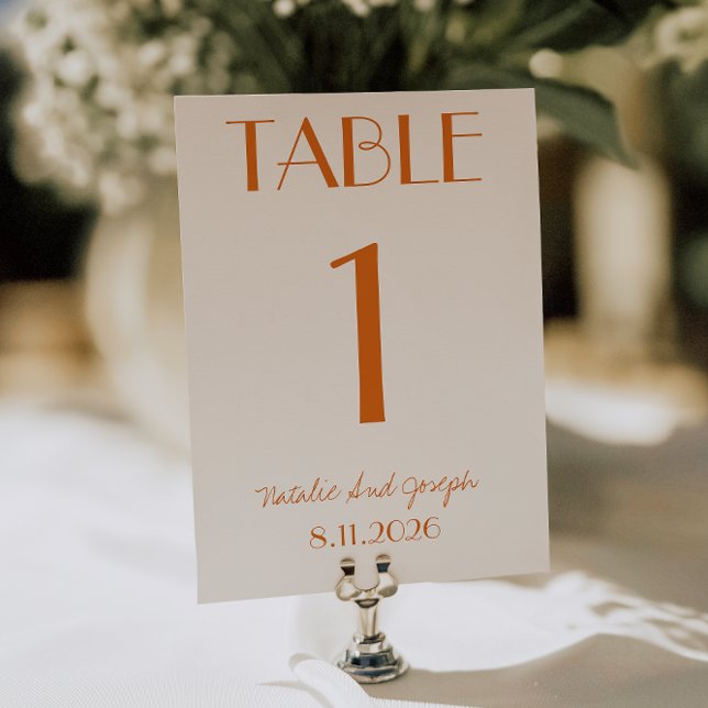 Modern Orange Cream Whimsical Wedding Table Number Einladung (Von Creator hochgeladen)