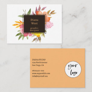 Modern Orange Floral Logo Business Card Visitenkarte