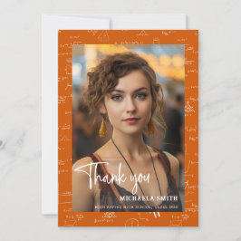 Modern Orange Math Script Photo Graduation Dankeskarte