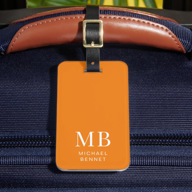 Modern Orange Monogram Gepäckanhänger (Vorderseite Insitu 2)