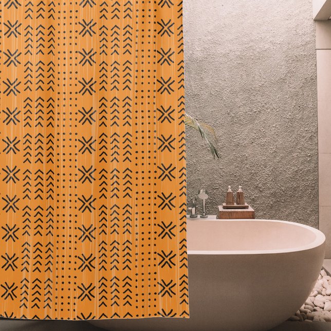 Modern Orange Mudcloth African Pattern Duschvorhang (Von Creator hochgeladen)