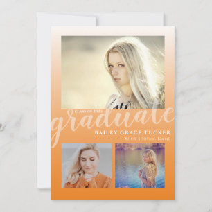 Modern Orange Ombre Graduate 3-Foto Abschluss Ankündigung