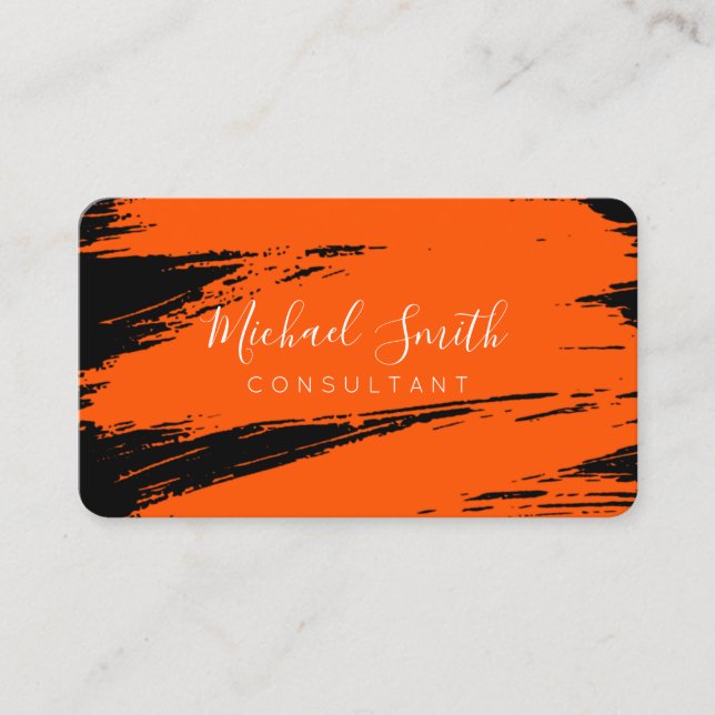 Modern Orange Red Black Brush Stroke Paint Visitenkarte (Vorderseite)