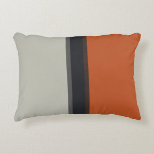 Modern Orange Red Silver Gray Strip Muster Zierkissen
