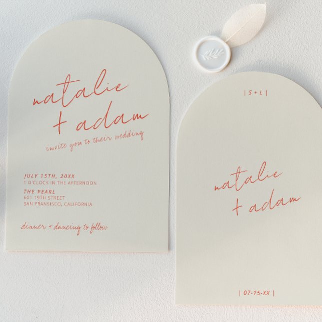 Modern Orange Retro Fun Whimsical Arched Wedding Einladung (Von Creator hochgeladen)