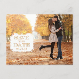 Modern Orange Swirl Label Save the Date Fotokarte Ankündigungspostkarte