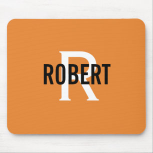 Modern orange-weiße Monogramm-Männer nennen Mauspa Mousepad
