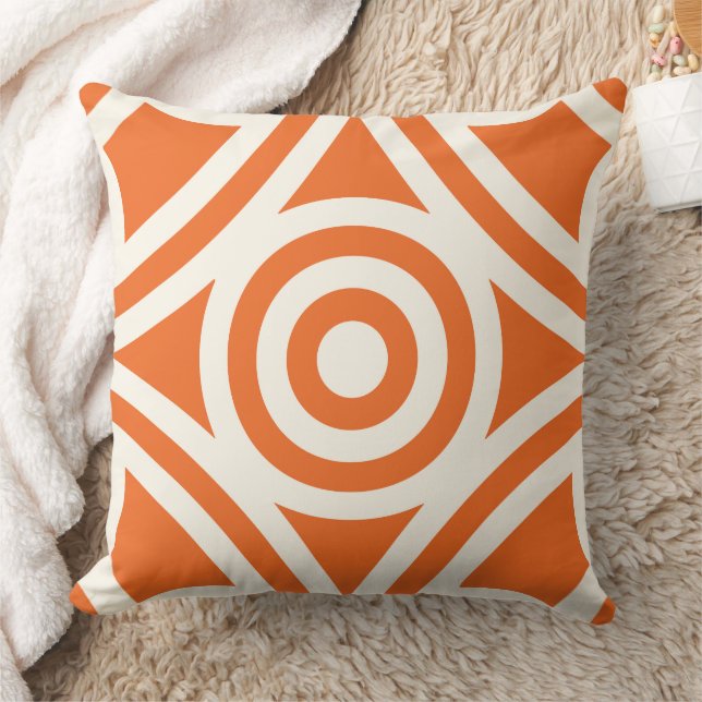 Modern orangefarbene und elfenbeinförmige Diamantk Kissen (Decke)