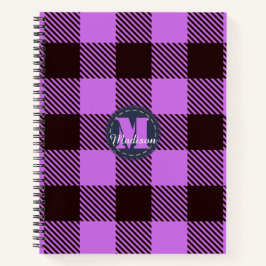 Modern Orchid Black Tartan Jeans Monogram Name Notizbuch