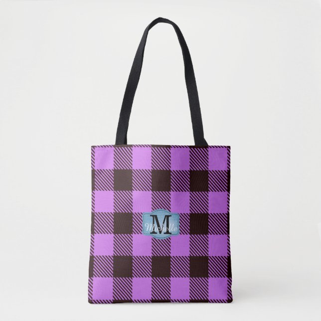 Modern Orchid Black Tartan Jeans Monogram Name Tasche (Vorderseite)