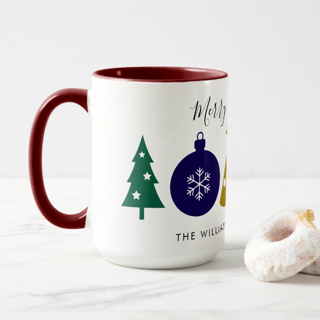 Modern Ornament Snowflake Pine Tree  Christmas Tasse (Mit Donut)