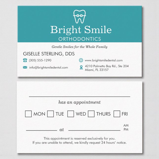 Modern Orthodontist Aqua Blue Appointment Reminder Terminkarte (Von Creator hochgeladen)