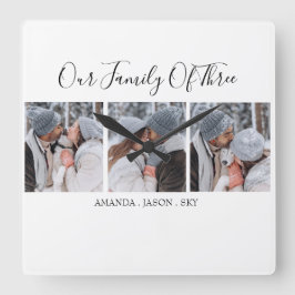 Modern Our Family Of Three | Photo Quadratische Wanduhr