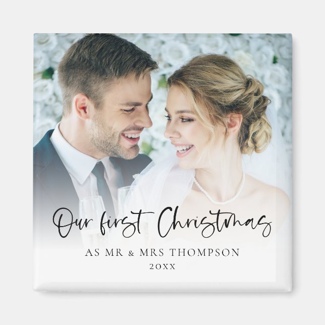 Modern Our first Christmas as Mr. Mrs. Foto Script Magnet (Vorne)