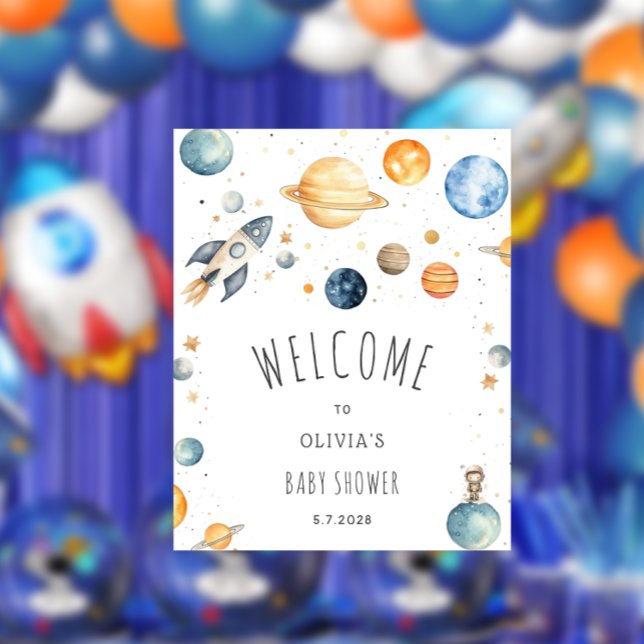 Modern Outer Space Baby Shower Welcome Poster (Von Creator hochgeladen)