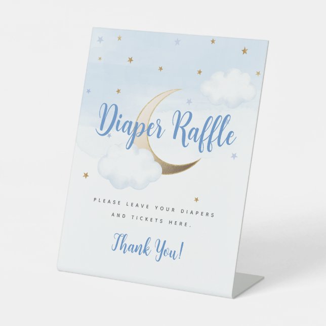 Modern Over the Moon Diaper Raffle Pedestal Sign Sockelschild (Vorderseite)