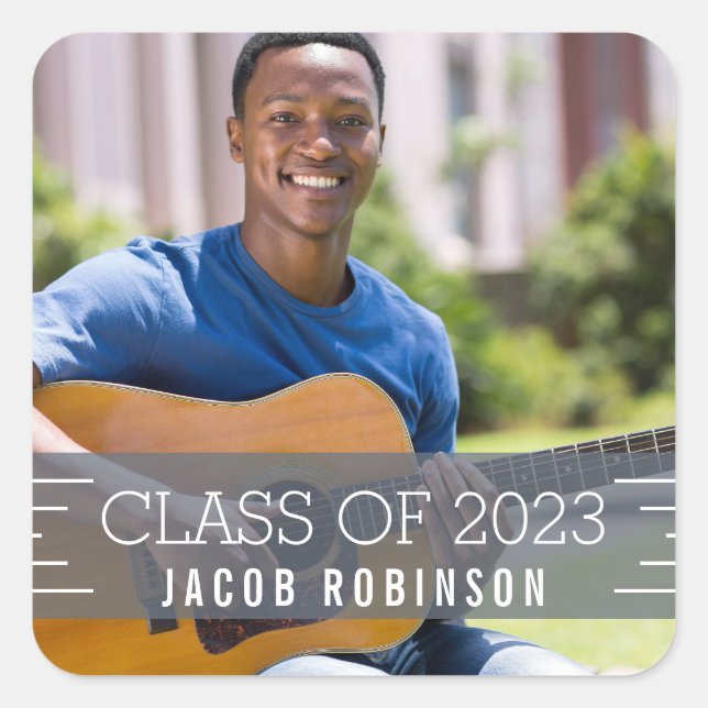 Modern Overlay Graduation Photo Quadratischer Aufkleber (Vorderseite)