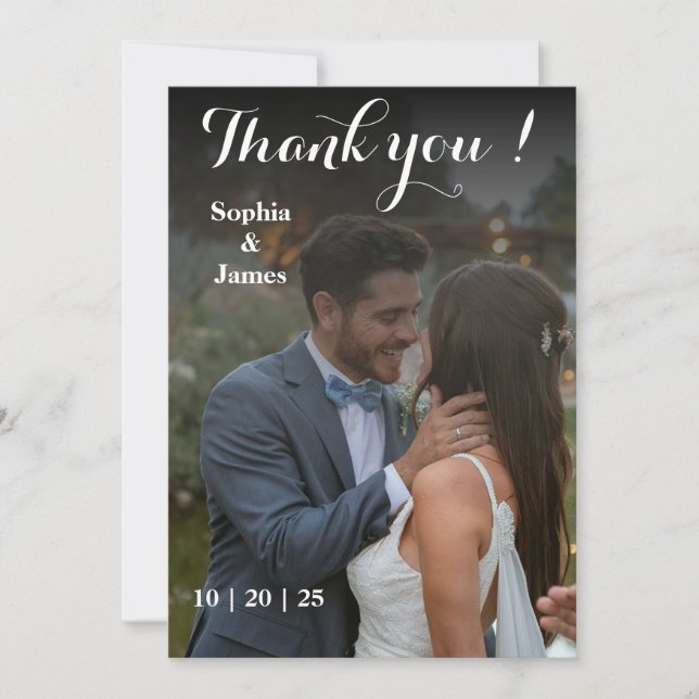 Modern Overlay Wedding Danke-Card Dankeskarte (Vorderseite)