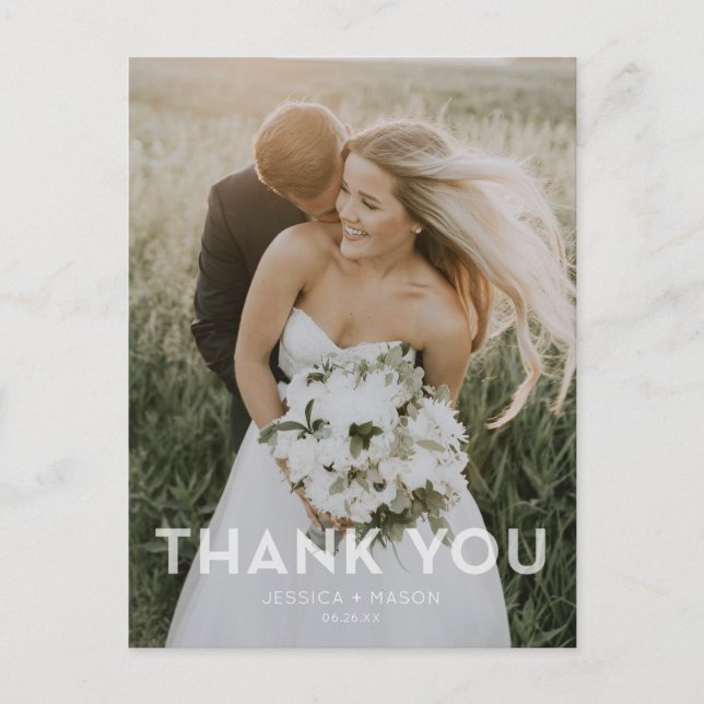 Modern Overlay Wedding Vielen Dank Foto Postcard Postkarte (Vorderseite)