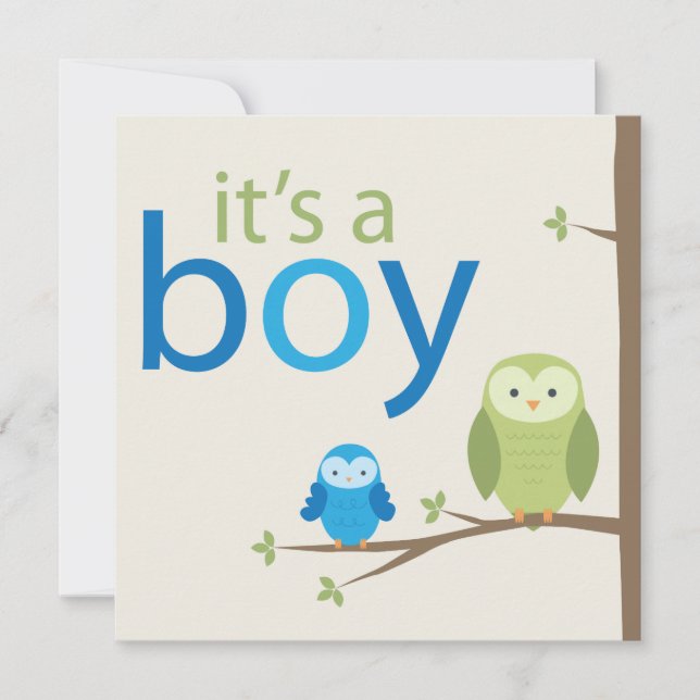 Modern Owl Baby Showeinladung - Junge Einladung (Vorderseite)