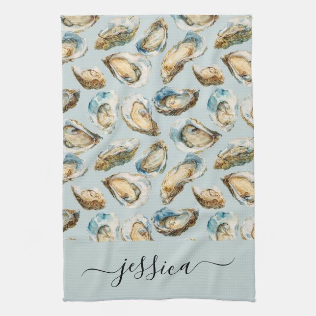 Modern oysters pattern script name geschirrtuch (Vertikal)