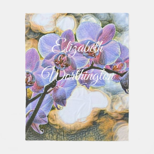 Modern Painting Purple Blue Orchid Flowers Fleecedecke (Vorderseite)
