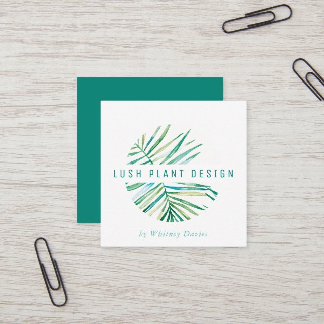 MODERN PALM LEAF LOGO Grün des botanischen Lebens Quadratische Visitenkarte (Vorderseite/Rückseite Beispiel)