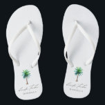 Modern Palm Tree Bride Tribe Bachelorette Flip Flops<br><div class="desc">Personalisierte Bachelorette-Flip-Flops mit "Brautstamm" im modernen Script-Schriftart und einer tropischen Aquarellpalme. Personalisieren Sie mit dem Namen - kaufen Sie eine für jede Frau.</div>