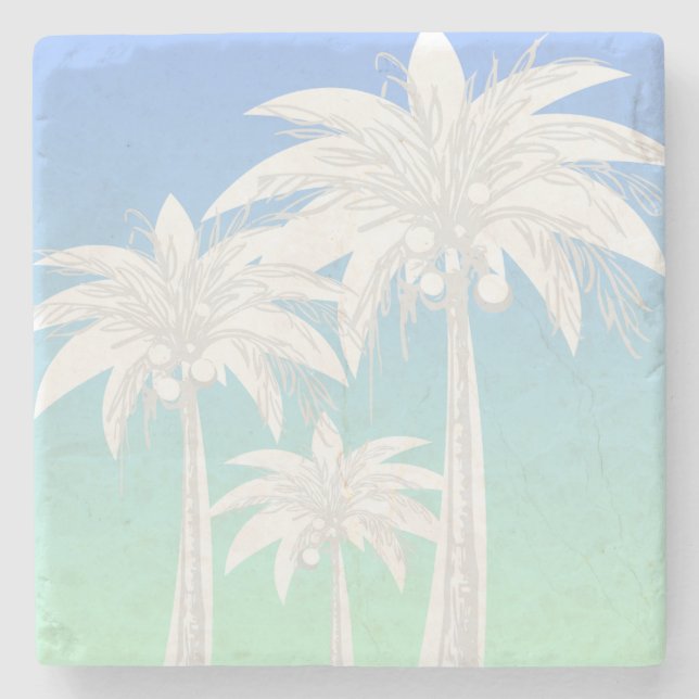 Modern Palm Tree Coastal Blue Green Sky Ombre Steinuntersetzer (Vorderseite)